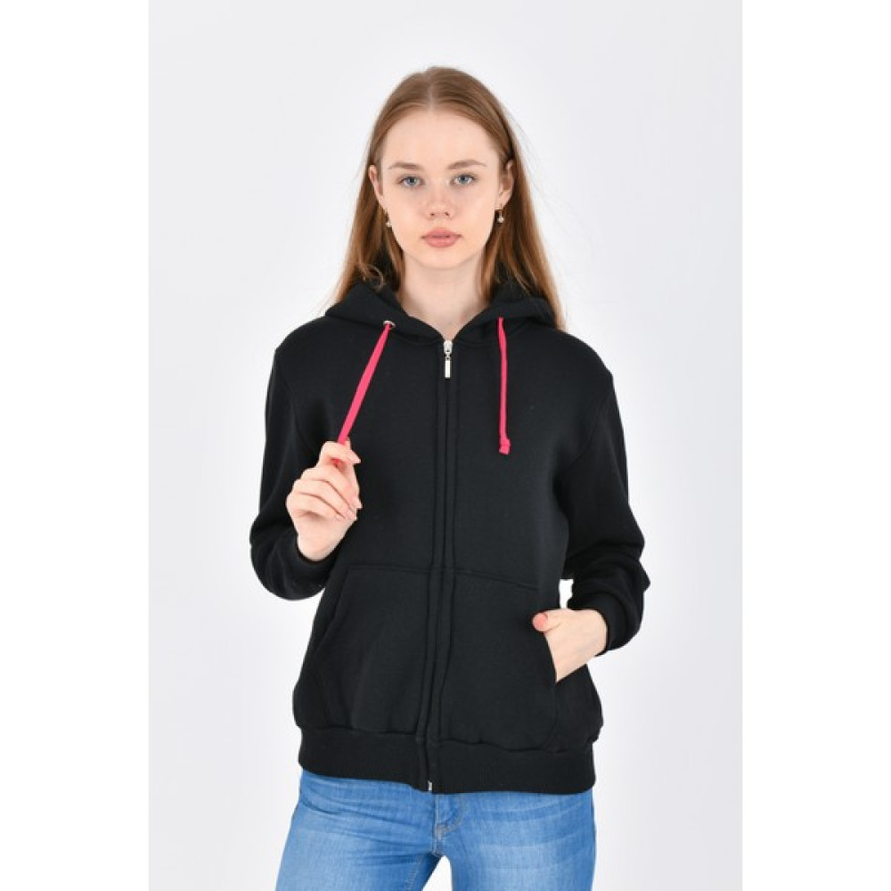 Trender 21570 3 Ip Kapşonlu Kangru Cep Fermuarlı Şardonlu Kadın Sweat Siyah Bayan Sweatshirt Fiyatı