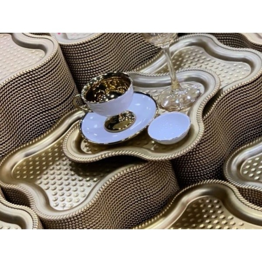 Trendesk 24X24 cm Gold 6'lı Sunum ve Kahve Tepsisi Servis Tepsisi Fiyatı