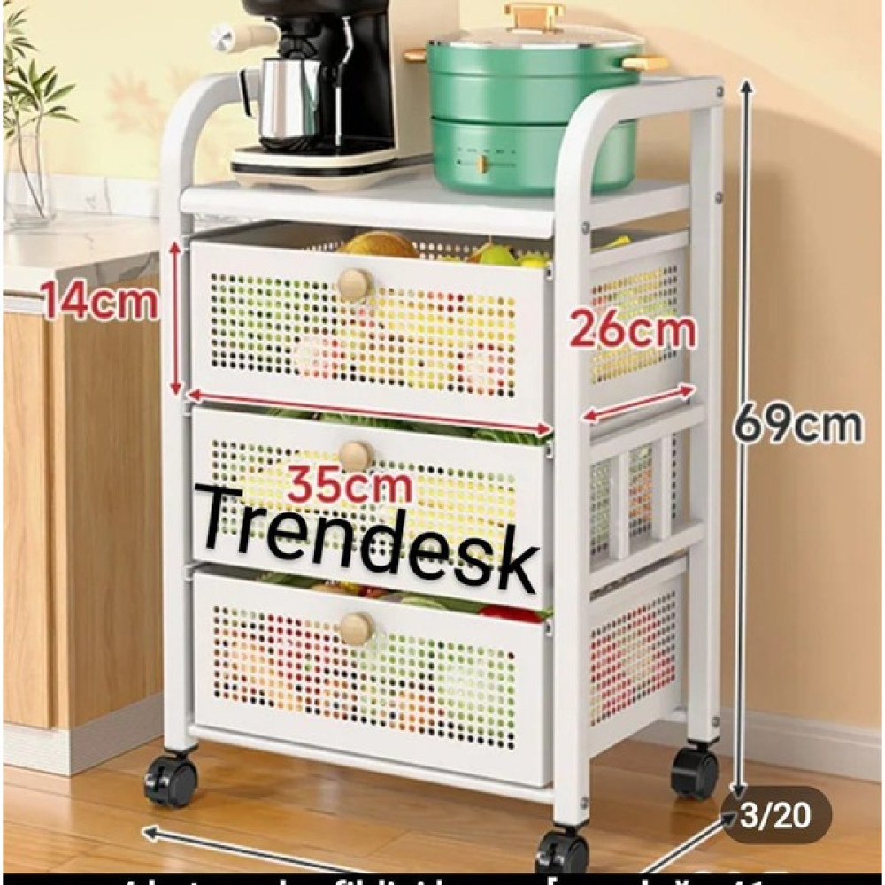 Trendesk 3 Katlı Metal Beyaz Çekmeceli Tekerlekli Patates Soğan Sepeti Sebze Meyve Sepeti Sebzelik - 1 Adet Saklama Kapları Fiyatı
