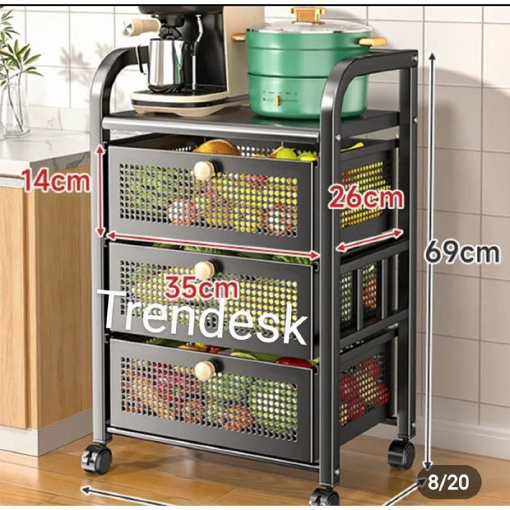 Trendesk 3 Katlı Metal Siyah Çekmeceli Tekerlekli Patates Soğan Sepeti Sebze Meyve Sepeti Sebzelik - 1 Adet Saklama Kapları Fiyatı