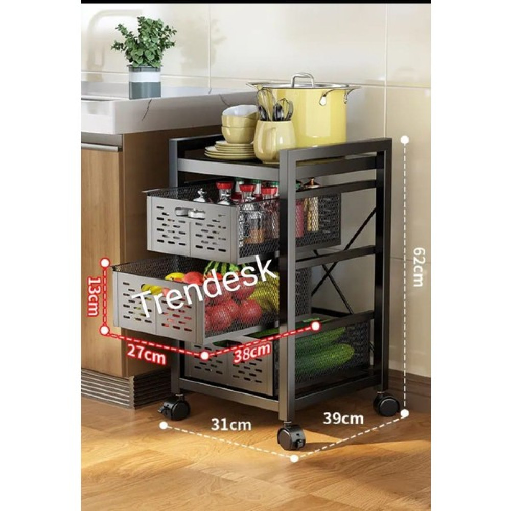 Trendesk 3 Katlı Metal Siyah Çok Amaçlı Patates Soğan Sebze Meyve Sepeti Sebzelik Tekerlekli Saklama Kapları Fiyatı