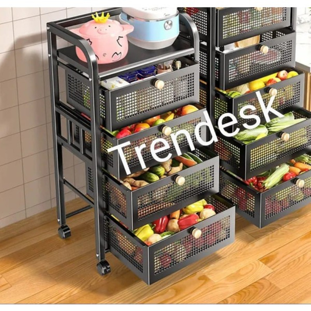 Trendesk 4 Katlı Metal Siyah Çekmeceli Tekerlekli Patates Soğan Sepeti Sebze Meyve Sepeti Sebzelik - 1 Adet Saklama Kapları Fiyatı
