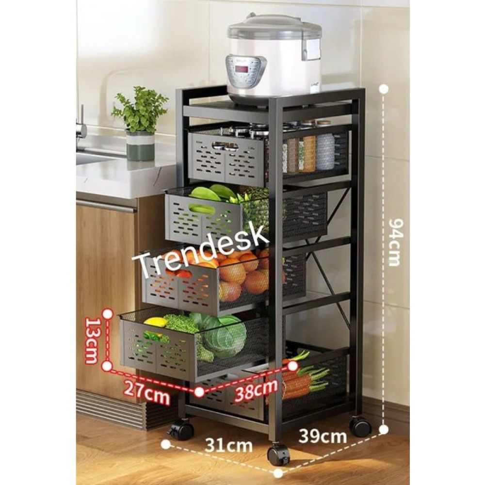 Trendesk 5 Katlı Metal Siyah Çok Amaçlı Patates Soğan Sebze Meyve Sepeti Sebzelik Tekerlekli Saklama Kapları Fiyatı