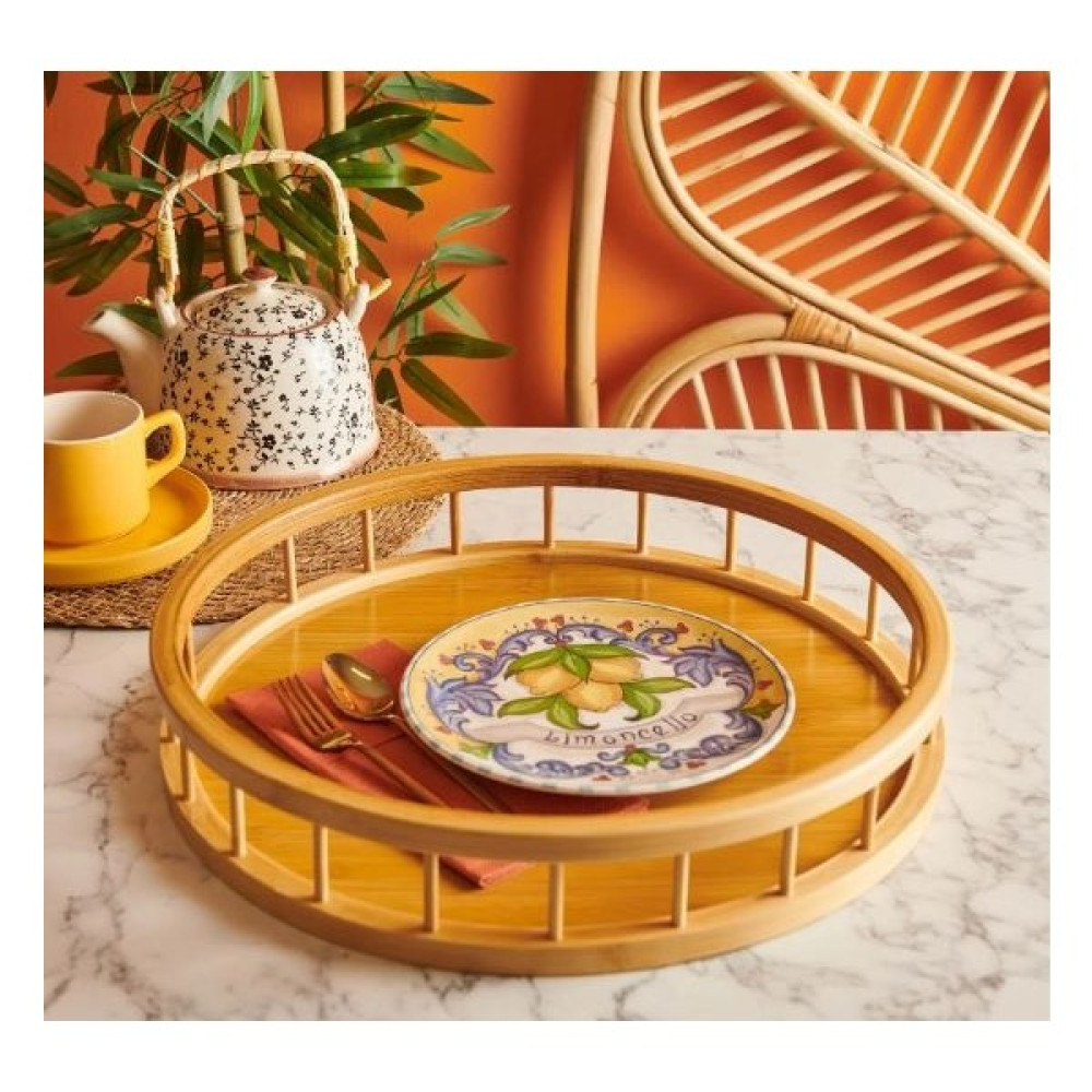 Trendevia Yuvarlak Büyük Boy Dekorasyon ve Çay Tepsisi 35 cm - Bambu Tepsiler / Fırın Kapları Fiyatı