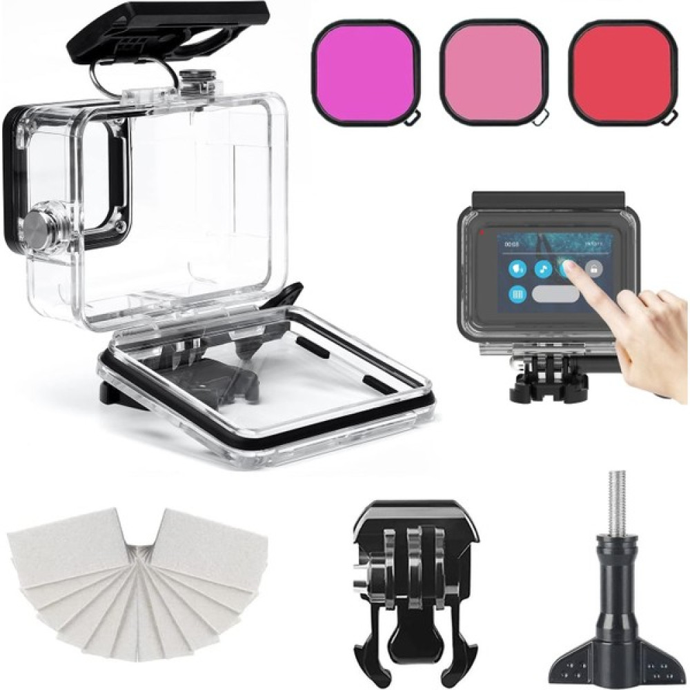 Trendfone Gopro Hero 9-10-11-12 Black Su Geçirmez Kılıf+ Dokunmatik Kapak+ 3 Adet Filtre Lens +Buğu Önleyici Strip - Şeffaf Aksiyon Kameralar Fiyatı