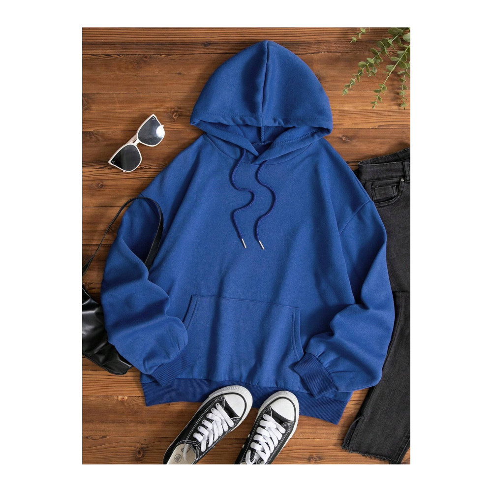 trendgar duz mavi kapşonlu sweatshirt L Beden Bayan Sweatshirt Fiyatı