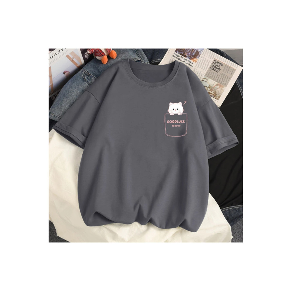 trendgar fume good luck baskılı Oversize T-shirt XL Beden Bayan T-shirt Fiyatı