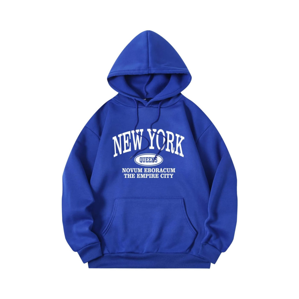 trendgar mavi new yourk queens Baskılı Kapşonlu Sweayshirt XL Beden Bayan Sweatshirt Fiyatı