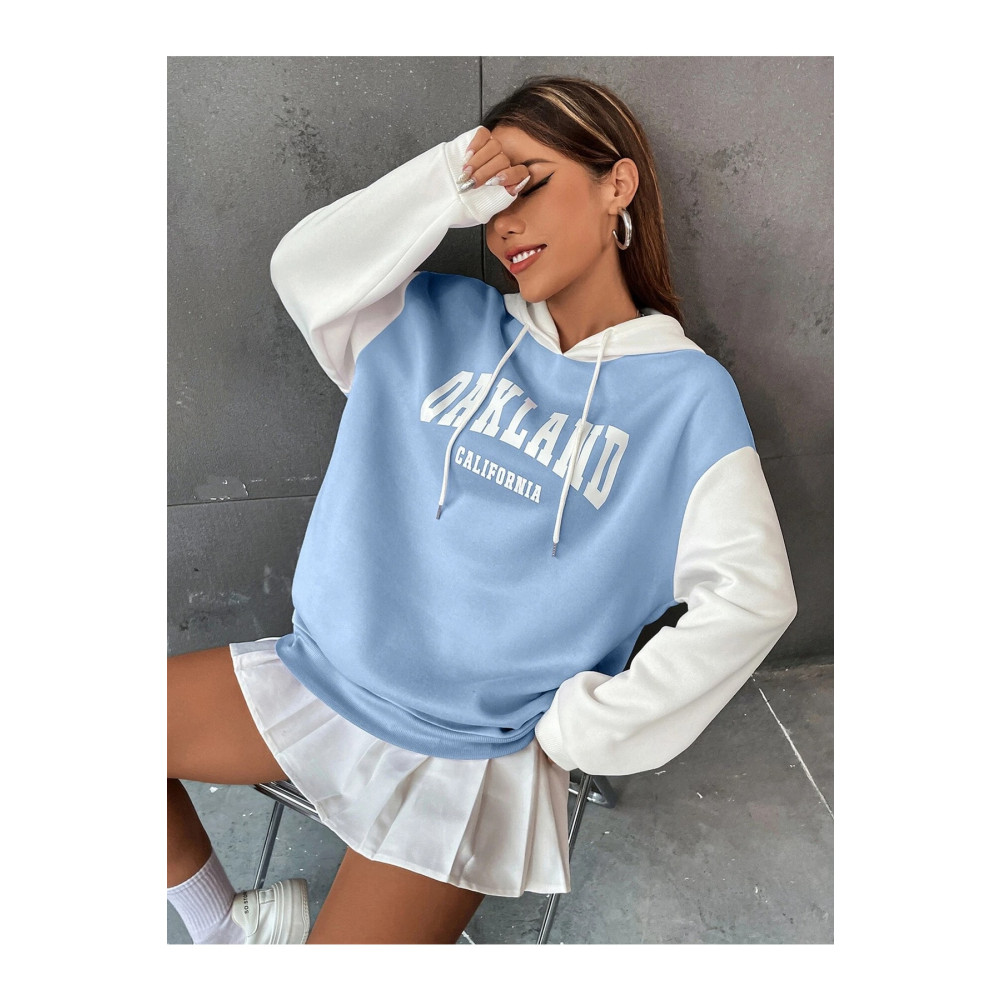 trendgar mavi okland Baskılı Kapşonlu Sweayshirt S Beden Bayan Sweatshirt Fiyatı