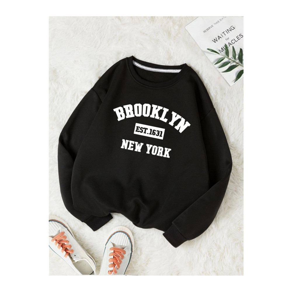 trendgar sıyah brooklyn baskılı bisiklet yaka sweatshirt M Beden Bayan Sweatshirt Fiyatı