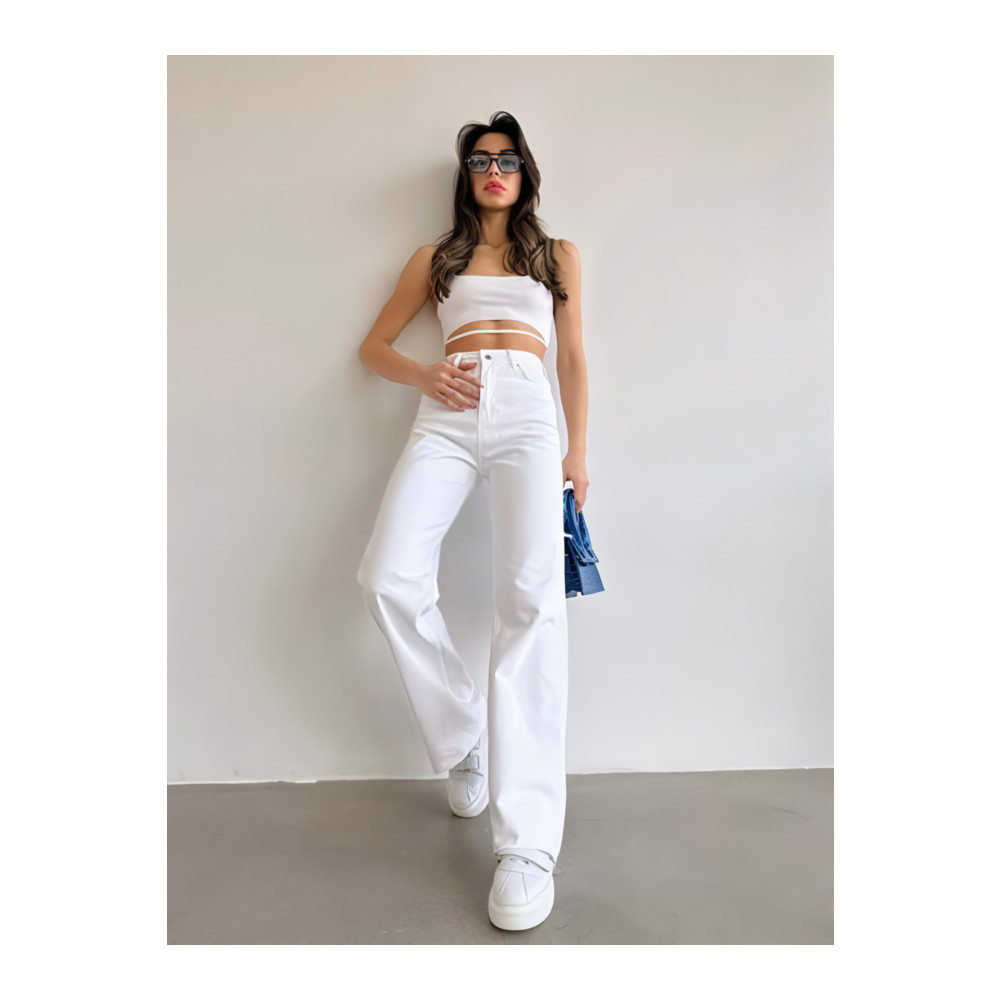 TRENDNATUREL Kadın Beyaz Palazzo Jean Yüksek Bel Beyaz Salaş Jean %100 Natural Pamuk 42 Beden Bayan Jeans / Kot Pantolon Fiyatı