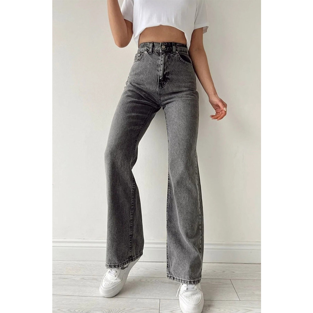 TRENDNATUREL Penelope Antrasit Kar Yıkama Likralı Extra Yüksek Bel Bol Paça Palazzo Jean Pantolon 28 Beden Bayan Jeans / Kot Pantolon Fiyatı