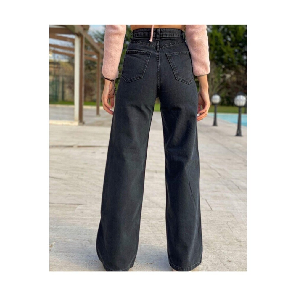 TRENDNATUREL Tessa Gold Ikon 90s Siyah Likralı Süper Extra Yüksek Bel Palazzo Salaş Jean Pantolon 26 Beden Bayan Jeans / Kot Pantolon Fiyatı