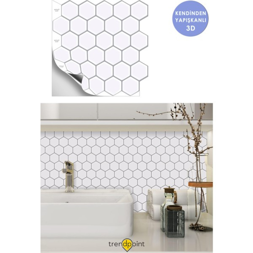 Trendpoint 1Adet 3D 30×30CM Mutfak Tezgah Arası Kaplama Kendinden Yapışkanlı Balpeteği Beyaz Görünüm - 30 x 30 cm Duvar Kağıdı Fiyatı