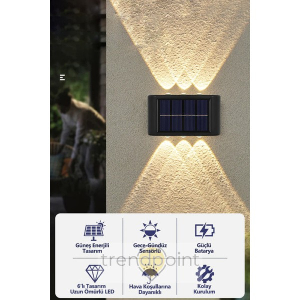 Trendpoint 1ADET Modern Solar 6ledli Çift Taraflı Aplik Güneş Enerjili Aydınlatma Duvar Lambası - Beyaz Dış Mekan & Bahçe Oyuncakları Fiyatı