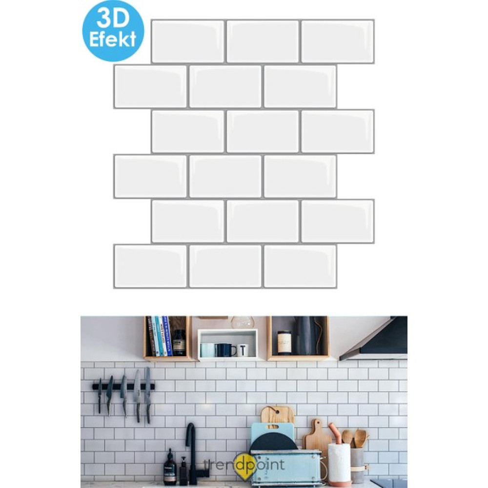 Trendpoint 3D 30×30CM Mutfak Tezgah Arkası Kaplama Kendinden Yapışkanlı Beyaz Seramik Görünüm Banyo - 30 x 30 cm Duvar Kağıdı Fiyatı