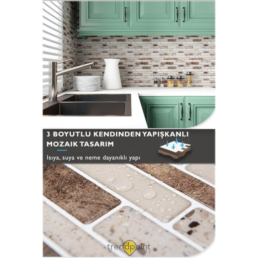 Trendpoint 3D 30×30CM Mutfak Tezgah Arkası Kaplama Pvc Kendinden Yapışkanlı Mozaik Görünüm Banyo - Bej - 30 x 30 cm Duvar Kağıdı Fiyatı