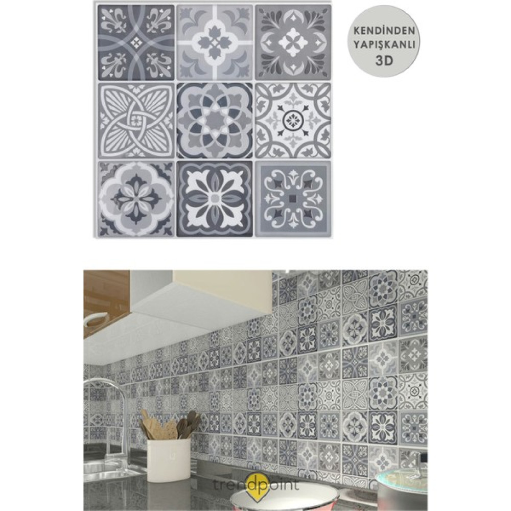 Trendpoint 3D 30×30CM Mutfak Tezgah Arkası Kaplama Pvc Kendinden Yapışkanlı Seramik Görünümlü Banyo - Gri - 30 x 30 cm Duvar Kağıdı Fiyatı