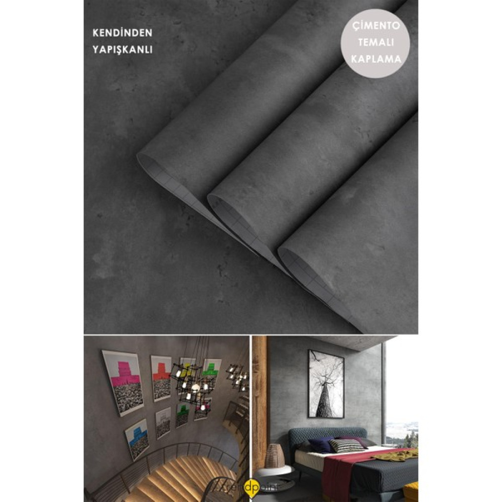 Trendpoint Kendinden Yapışkanlı 60×100CM Antra Çimento Desen Mutfak Dolap Masa Kaplama Duvar Kağıdı - Antrasit - 60 x 100 cm Duvar Kağıdı Fiyatı