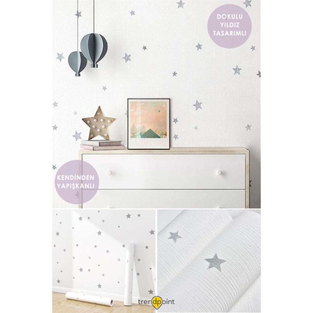 Trendpoint Kendinden Yapışkanlı 60CM×100CM Beyaz Yıldızlı Duvar Kağıdı Dolap Çocuk Odası Kaplama - 60 x 100 cm Duvar Kağıdı Fiyatı