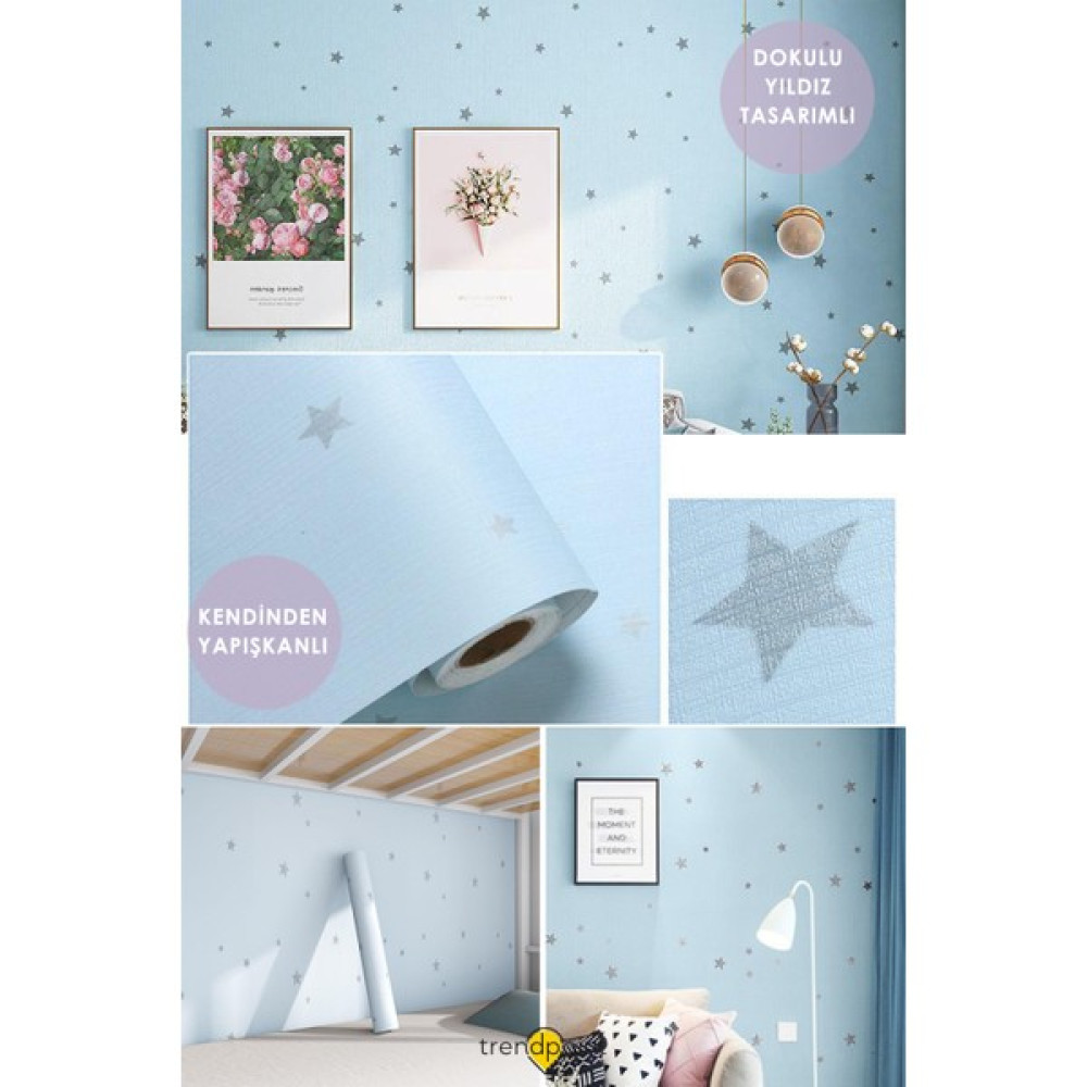 Trendpoint Kendinden Yapışkanlı 60CM×100CM Mavi Yıldızlı Duvar Kağıdı Dolap Çocuk Odası Kaplama - 60 x 100 cm Duvar Kağıdı Fiyatı