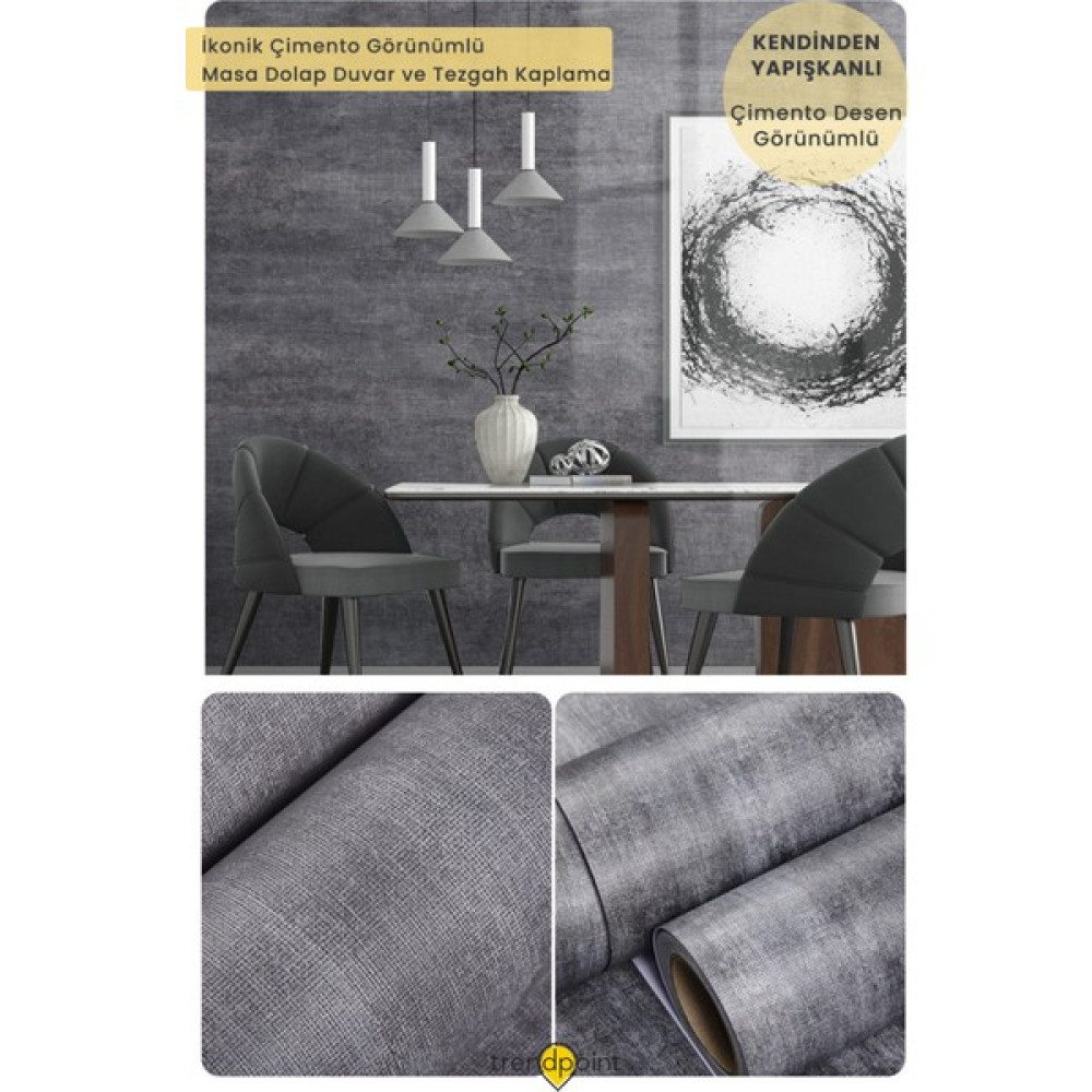 Trendpoint Kendinden Yapışkanlı 60CM×300CM Antrast Dokulu Çimento Desen Mobilya Kaplama Duvar Kağıdı - Antrasit - 60 x 300 cm Duvar Kağıdı Fiyatı