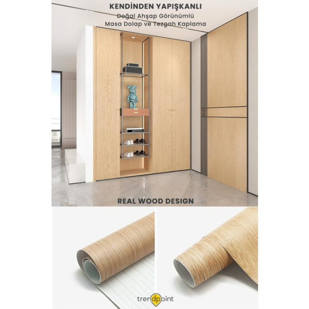 Trendpoint Kendinden Yapışkanlı 60CM×300CM Doğal Ahşap Dokulu Mutfak Dolap Masa Kaplama Duvar Kağıdı - 60cm ×300cm Dış Cephe Yalıtım Malzemeleri Fiyatı
