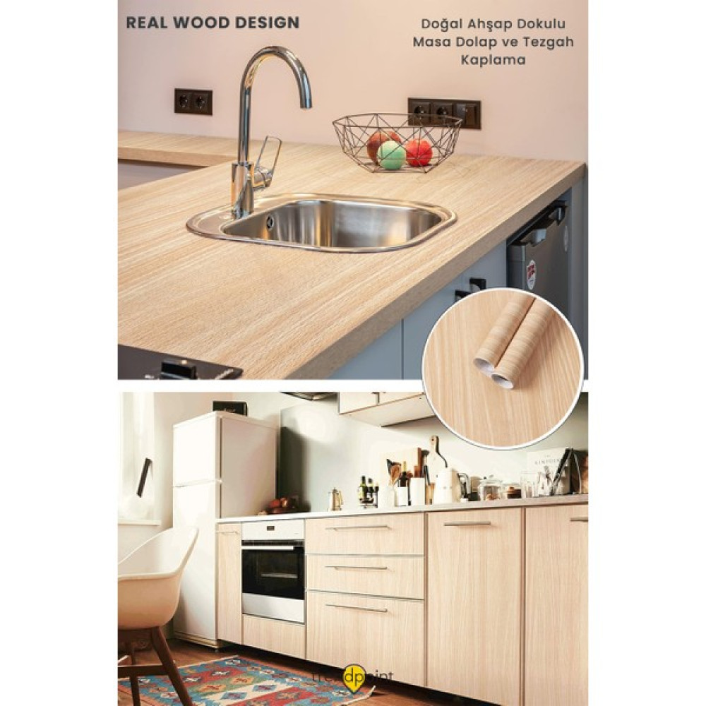 Trendpoint Kendinden Yapışkanlı 60CM×500CM Doğal Ahşap Dokulu Mutfak Dolap Masa Kaplama Duvar Kağıdı - 60cm ×500cm Dış Cephe Yalıtım Malzemeleri Fiyatı