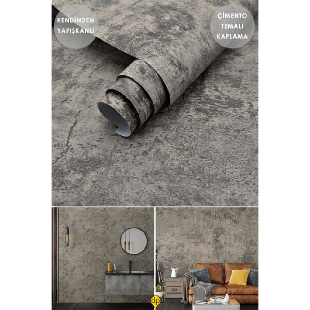 Trendpoint Kendinden Yapışkanlı 60CM×500CM Gri Çimento Desen Mutfak Dolap Masa Kaplama Duvar Kağıdı - 60 x 500 cm Duvar Kağıdı Fiyatı