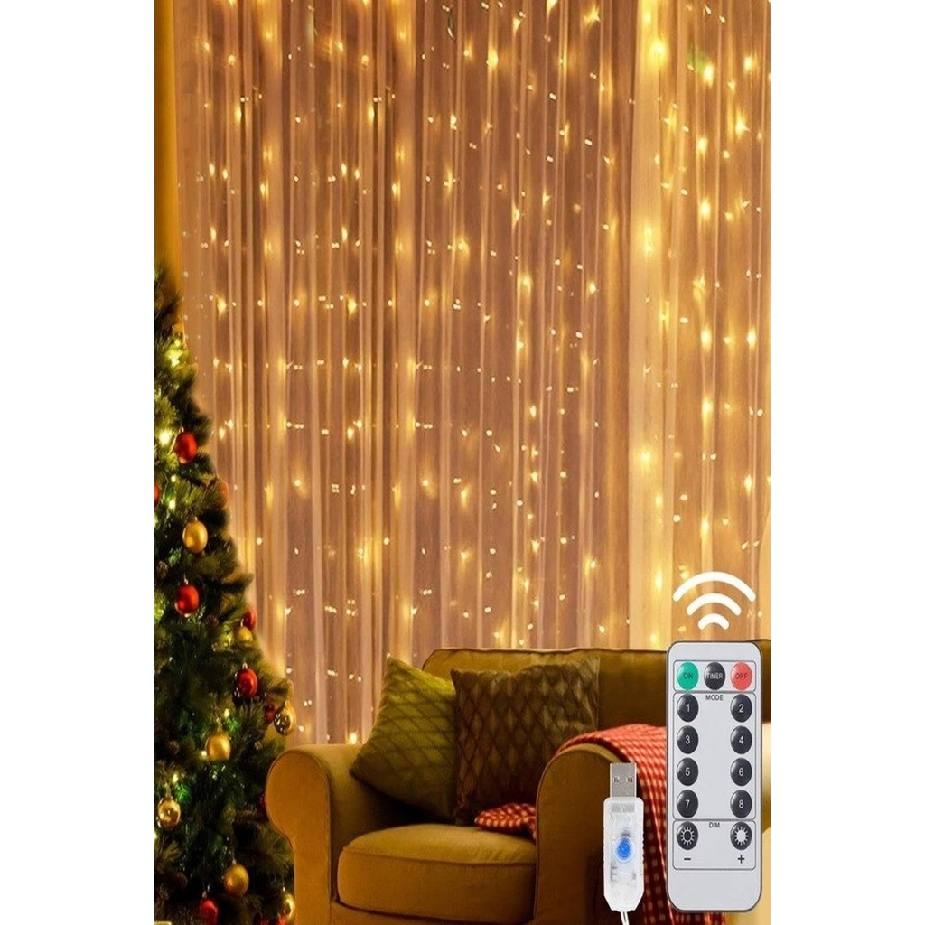 Trendpoint Technojet 3 x 2 Metre 200 Ledli Peri Telli Perde LED Işık Kumandalı Usb'li 8 Animasyonlu Günışığı - Sarı TV Aksesuarları Fiyatı