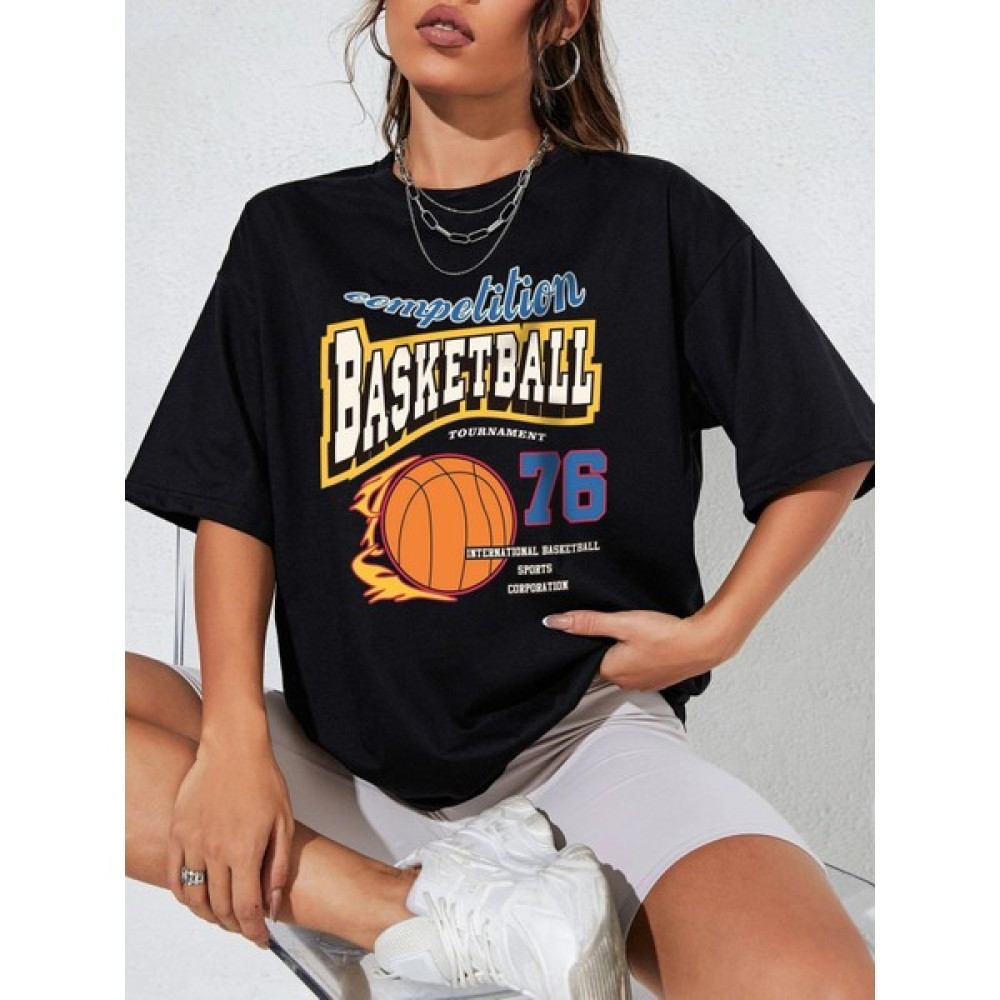 Trendseninle Kadın Basketball Tournament Baskılı Oversize Tişört Bayan T-shirt Fiyatı