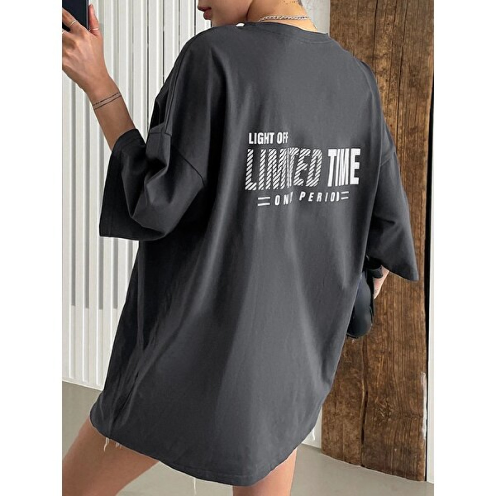 Trendseninle Kadın Füme Oversize Limited Time Baskılı Tshirt Bayan T-shirt Fiyatı