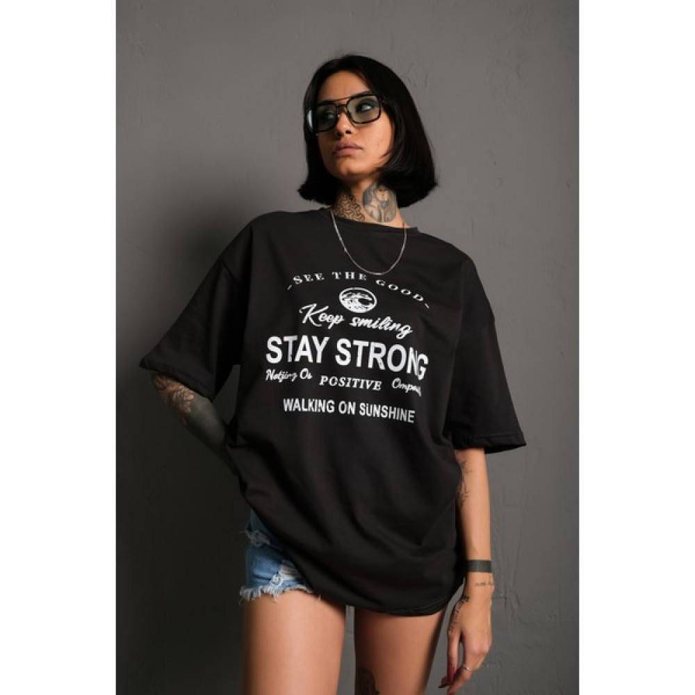 Trendseninle Kadın Stay Strong Baskılı Oversize T-Shirt Bayan T-shirt Fiyatı