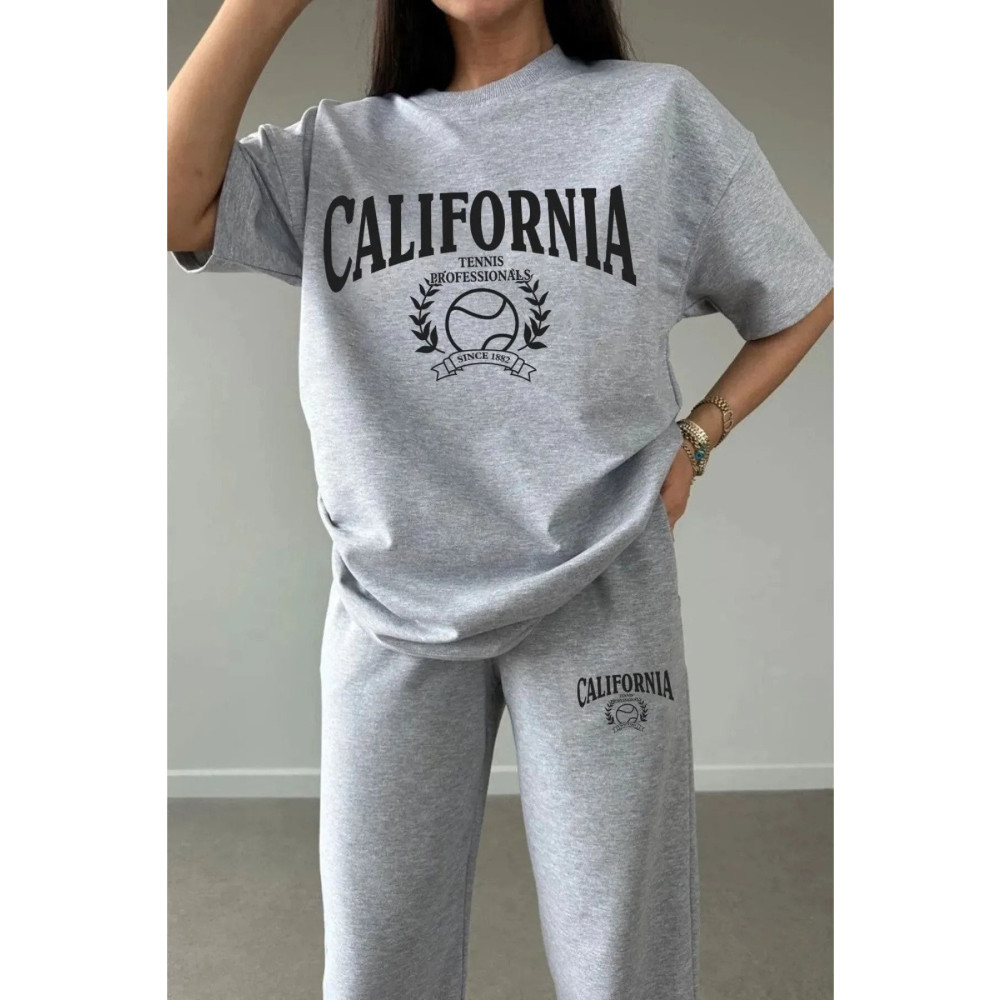 Trendseninle Tenis Eşofman Altı Ve T-shirt Gri Jogger Tişört Alt Üst Eşofman Takımı Oversize Bisiklet Yaka L Beden Kadın Eşofman Fiyatı