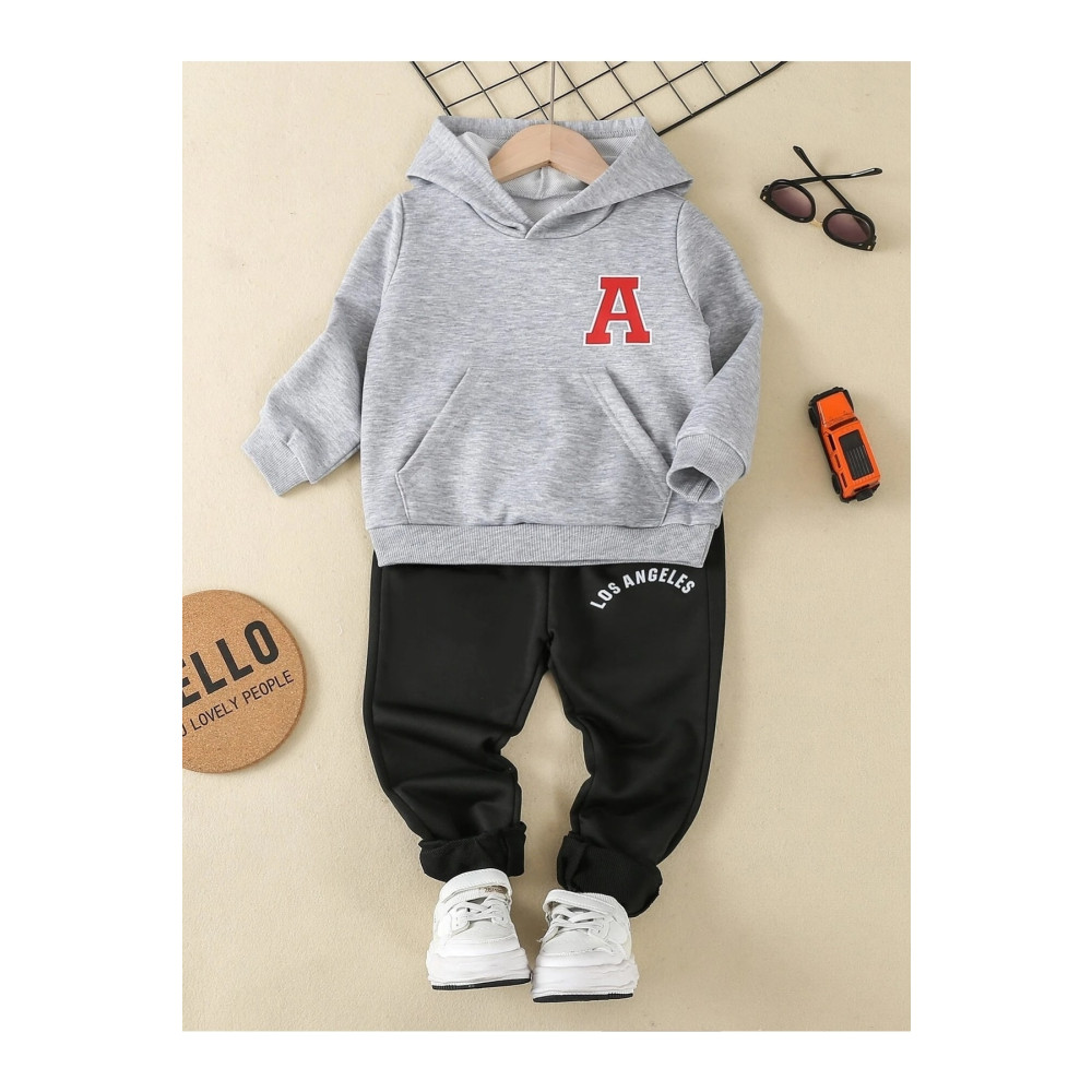 Trendseninle Unisex Çocuk Pamuklu Gri Siyah A Baskılı Eşofman Takımı 9-10 Yaş Beden Kadın Eşofman Fiyatı