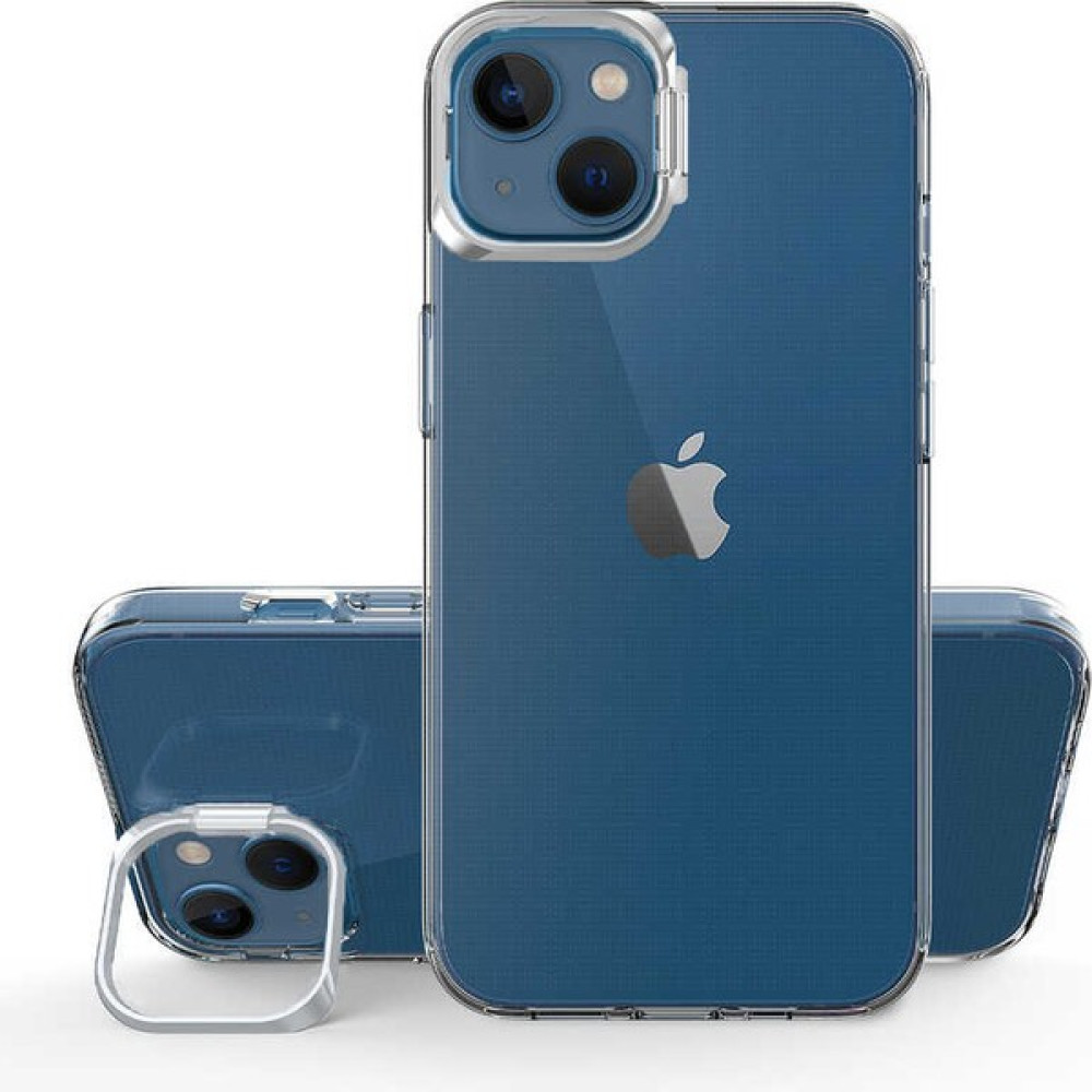 Trendshopping Apple Iphone 13 Kılıf Metal Stand Aparatlı Şeffaf Skuba Kapak - Gümüş Cep Telefonu Kılıfı Fiyatı