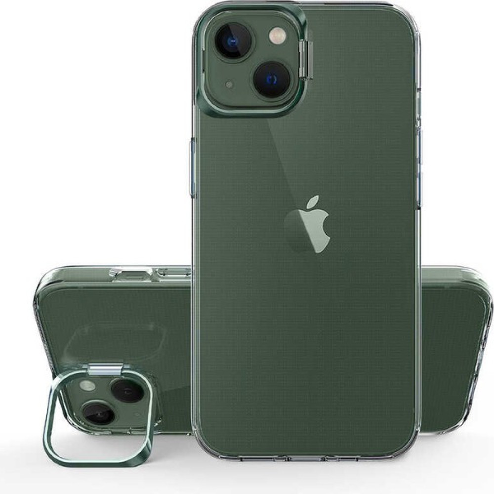 Trendshopping Apple Iphone 13 Kılıf Metal Stand Aparatlı Şeffaf Skuba Kapak - Koyu Yeşil Cep Telefonu Kılıfı Fiyatı