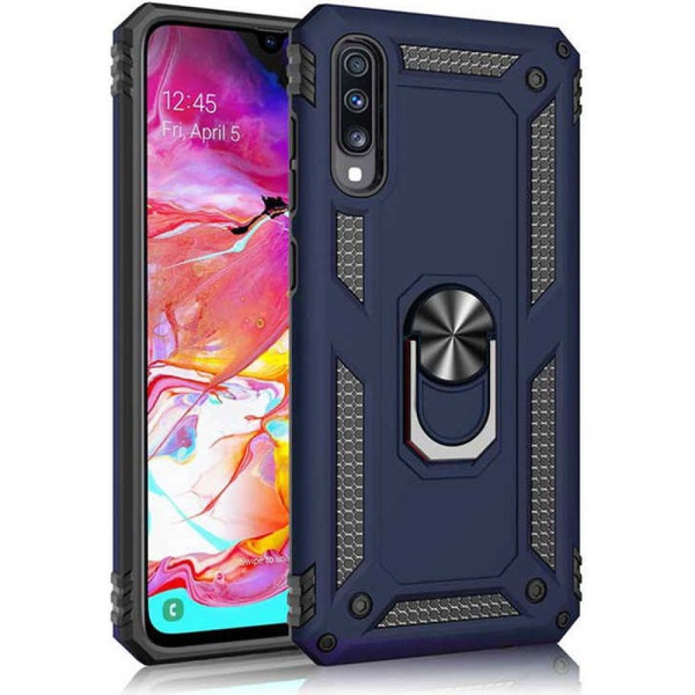 Trendshopping Samsung Galaxy A30S Tank Zırh Yüzüklü Mıknatıslı Standlı Kapak - Mavi Cep Telefonu Kılıfı Fiyatı