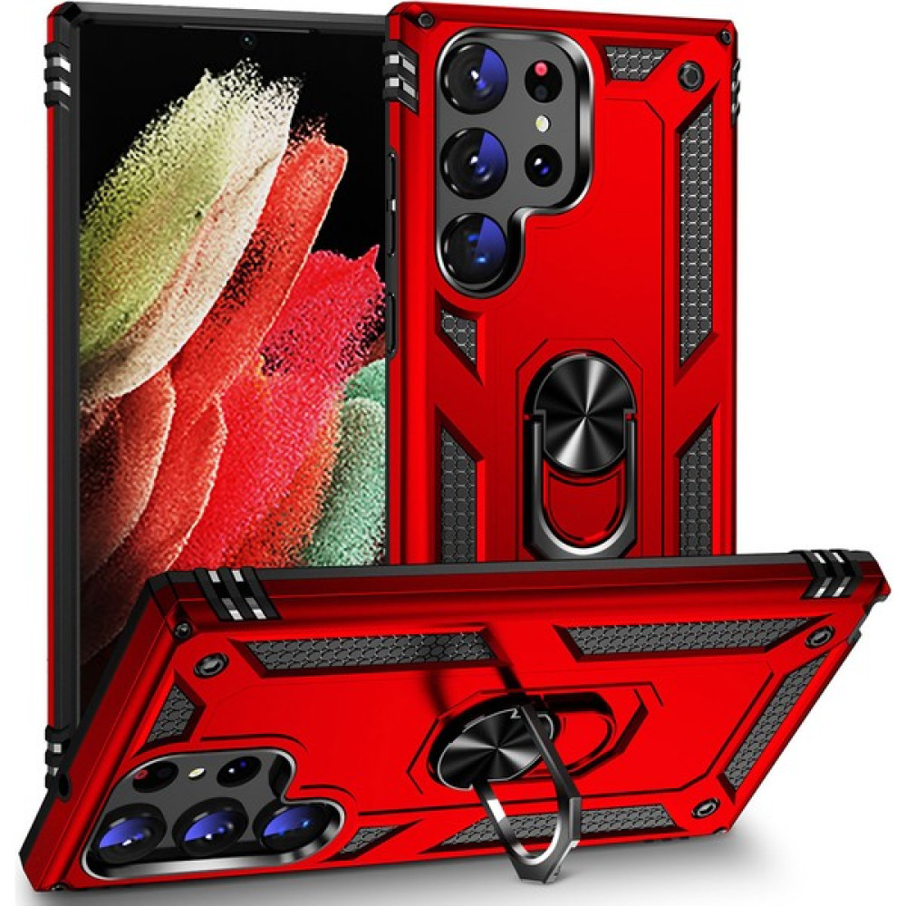 Trendshopping Samsung Galaxy S23 Ultra Tank Zırh Yüzüklü Mıknatıslı Standlı Kapak - Kırmızı Cep Telefonu Kılıfı Fiyatı