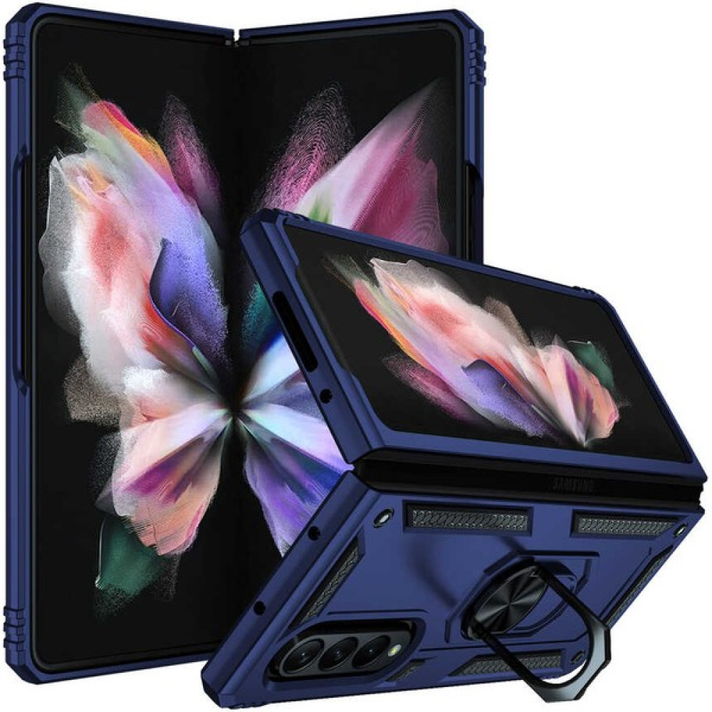 Trendshopping Samsung Galaxy Z Fold 3 Tank Zırh Yüzüklü Mıknatıslı Standlı Kapak - Mavi Cep Telefonu Kılıfı Fiyatı