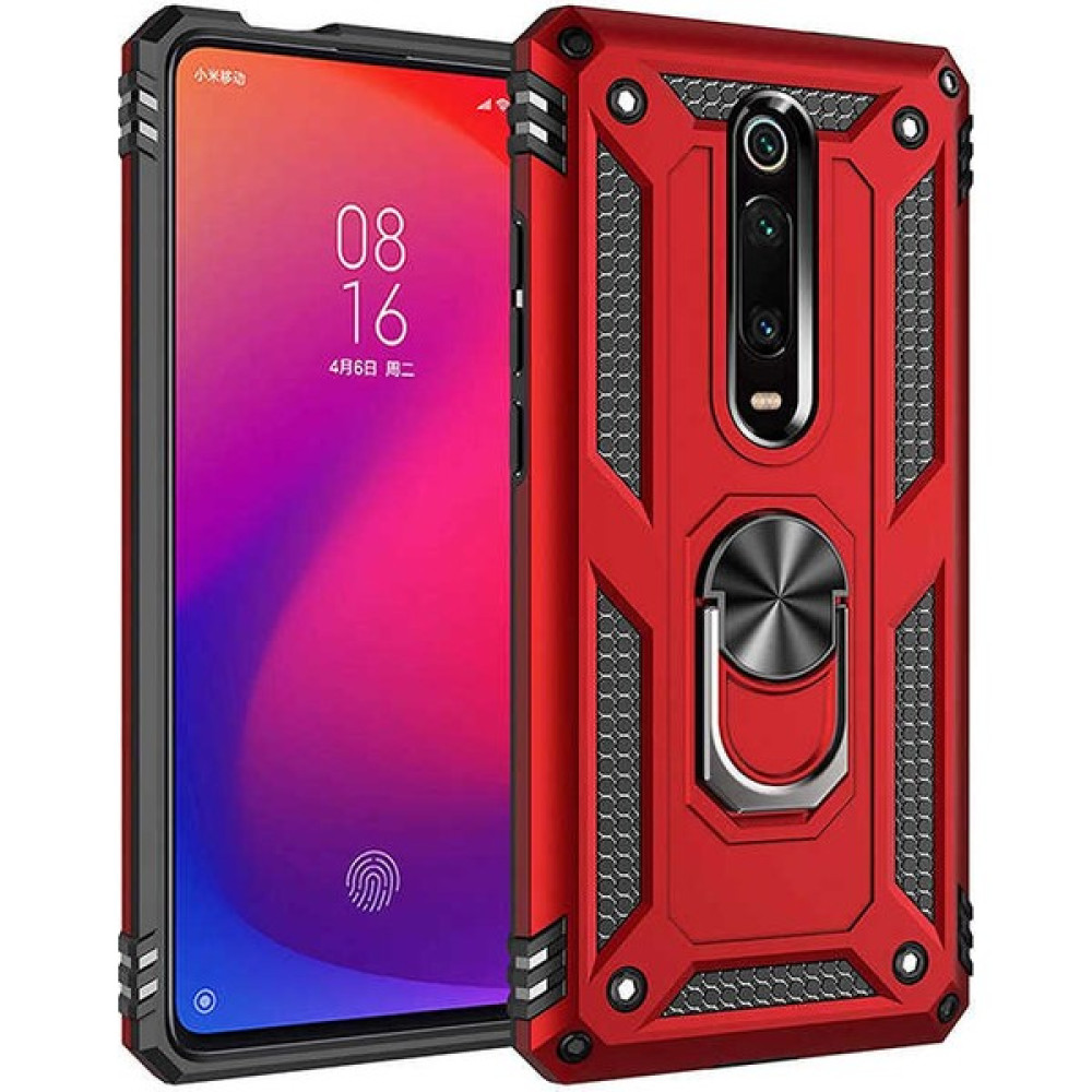 Trendshopping Xiaomi Mi 9t Tank Zırh Yüzüklü Mıknatıslı Standlı Kapak - Kırmızı Cep Telefonu Kılıfı Fiyatı