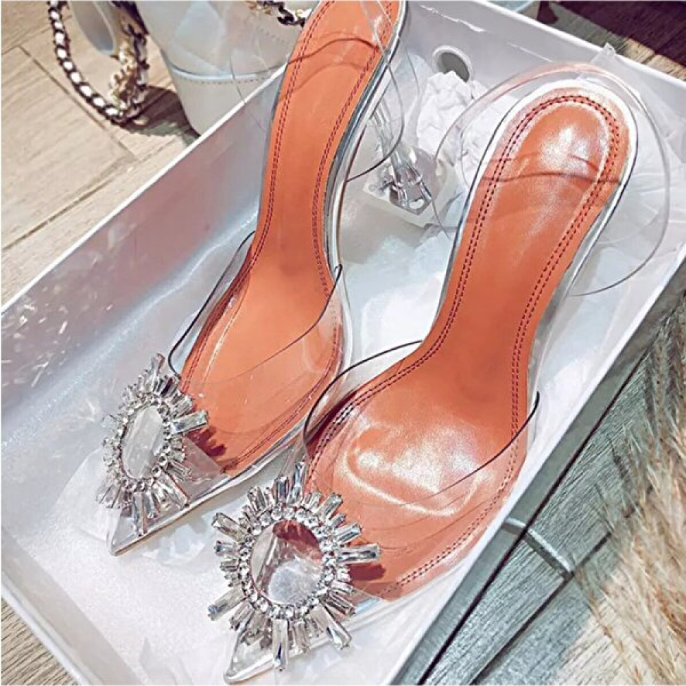 Trendy Anka Kadın Nude Ten Bej 8cm Şeffaf Topuklu Küt Kare Burunlu Stiletto Ayakkabı Terlik Topuklu Ayakkabı Fiyatı