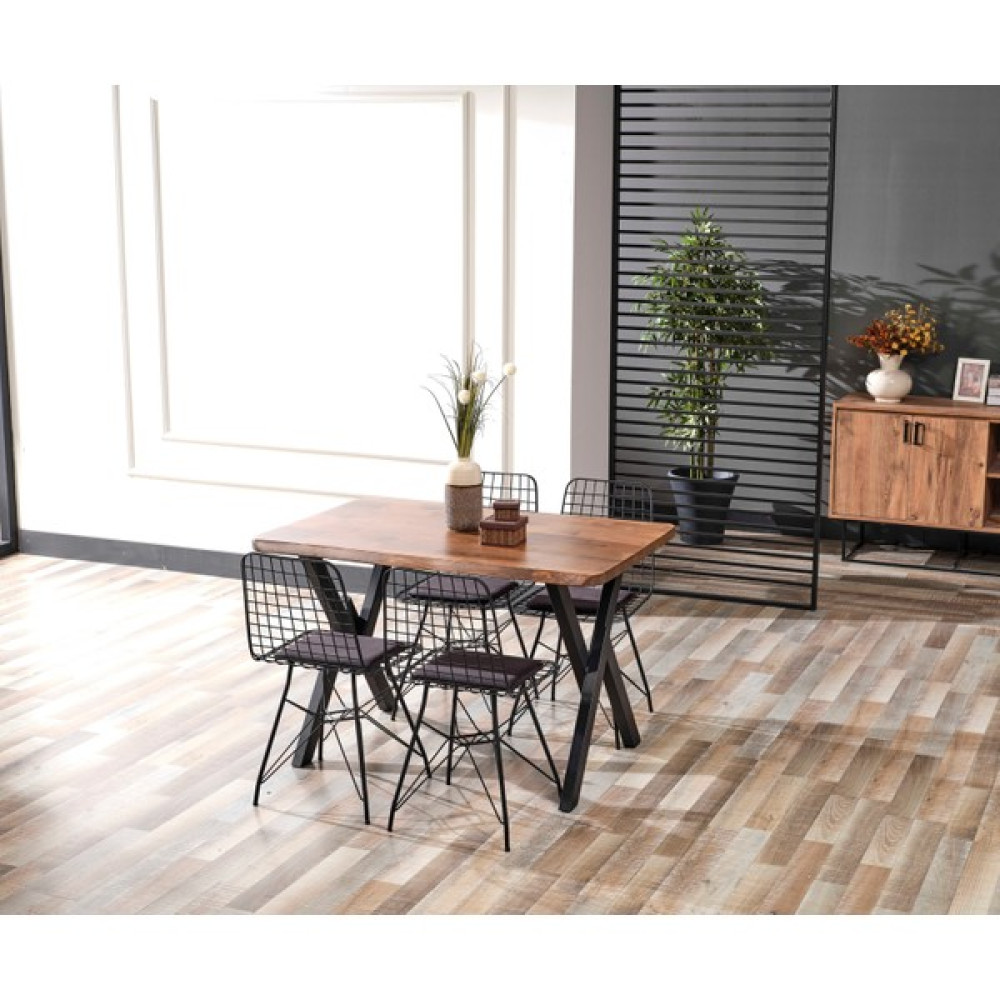 Trendy Assel Alara Doğal Kütük Mutfak Masası Takımı-Yemek Masası Takımı - 80X120 Masa - Sandalye Seti / Takımı Fiyatı
