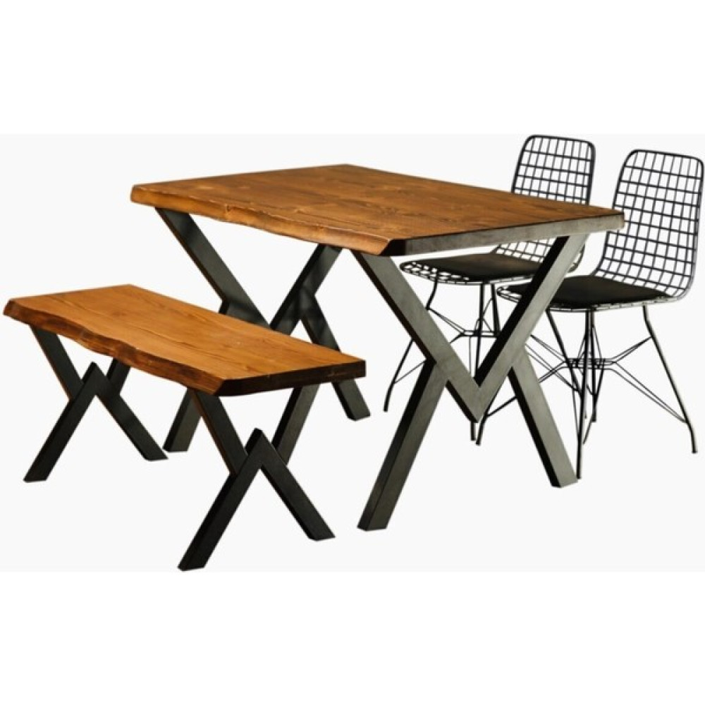 Trendy Assel Doğal Ağaçlı 4 Kişilik Yemek Masası Takımı-Mutfak Masası Takımı Banklı - 80 x 120 cm Masa - Sandalye Seti / Takımı Fiyatı