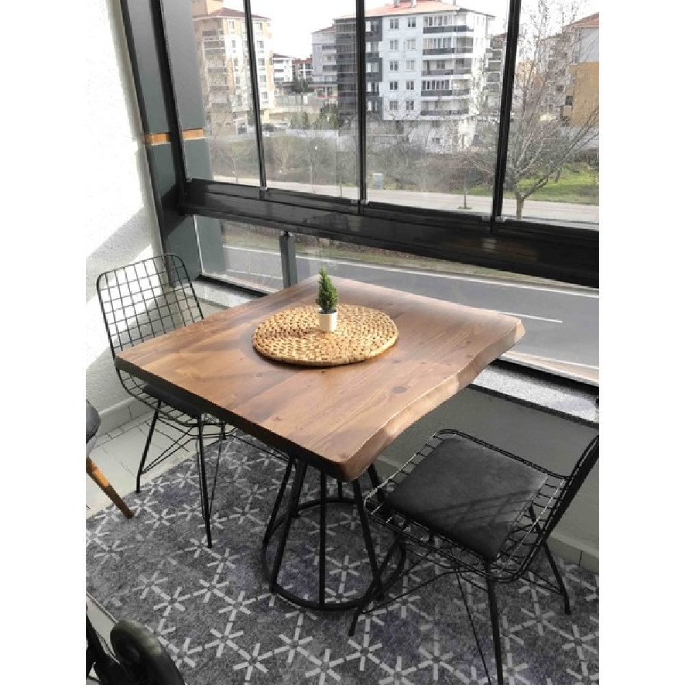 Trendy Assel Doğal Ağaçlık 2 Kişilik Yemek Masası Takımı-Mutfak Masası Takımı - Ahşap - 80 x 80 cm Masa - Sandalye Seti / Takımı Fiyatı