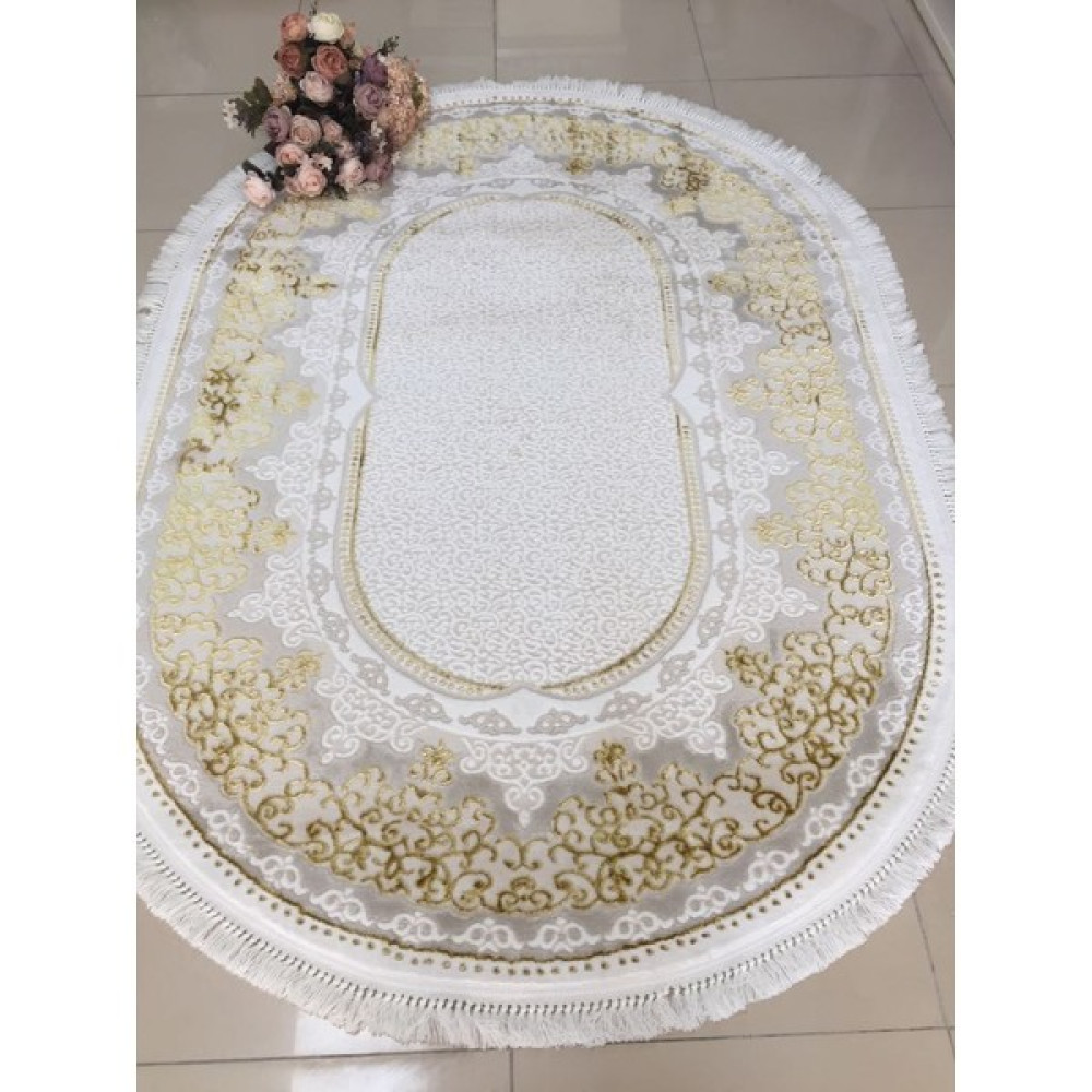 Trendy Halı Katre Koleksiyonu Oval 6 M2 Halı - Gold - Beyaz - 200 x 290 cm Salon Halısı Fiyatı