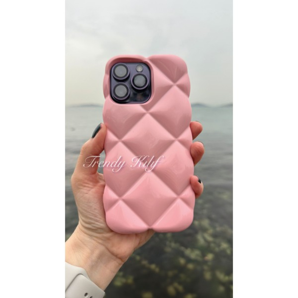 Trendy Kılıf iPhone 15 Pro Max Uyumlu Pembe Baklava Puff Cep Telefonu Kılıfı Fiyatı