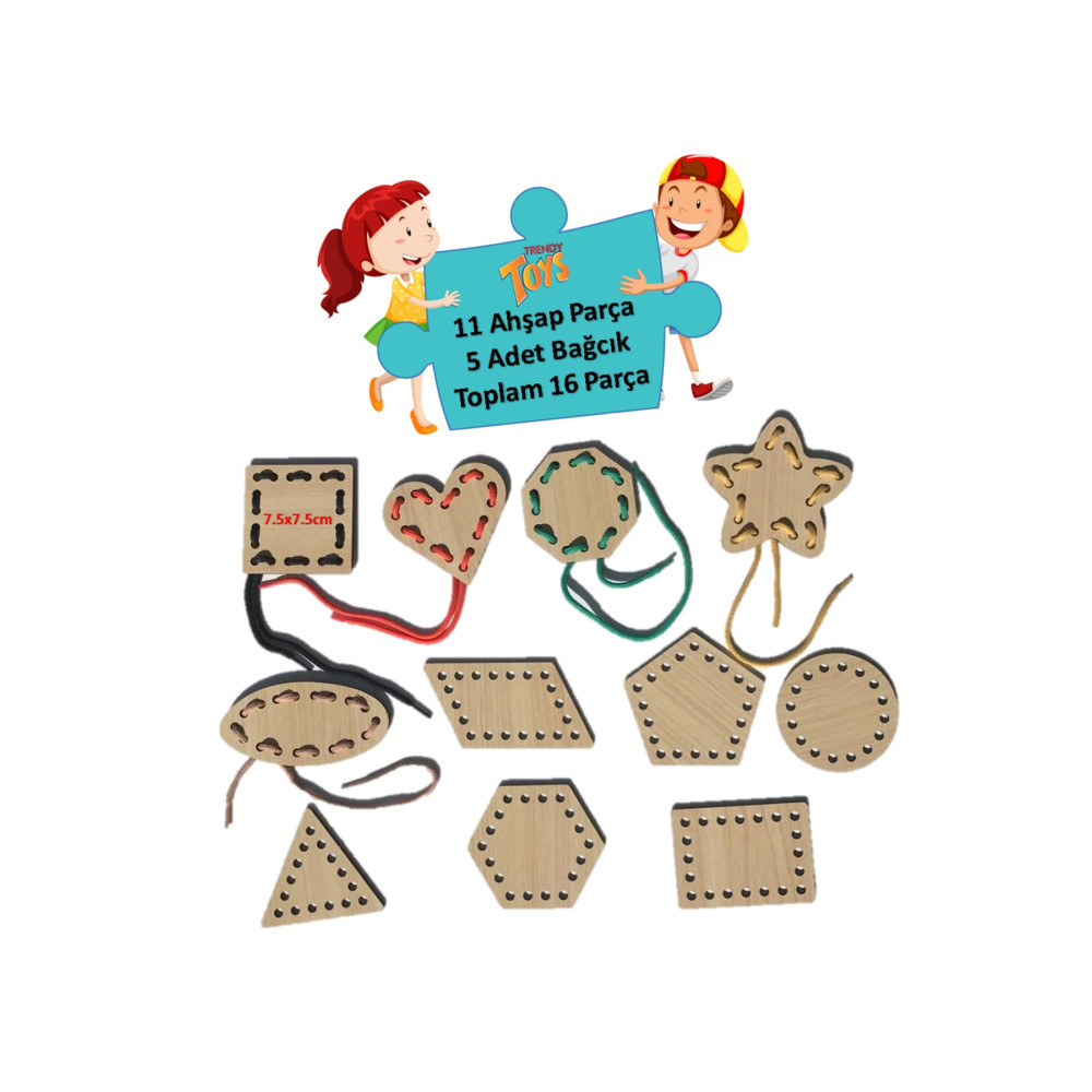 Trendy Toys Eğitici Ahşap Şekiller Ip Geçirme Montessori El Kası Geliştirme Eğitici Oyuncak Fiyatı