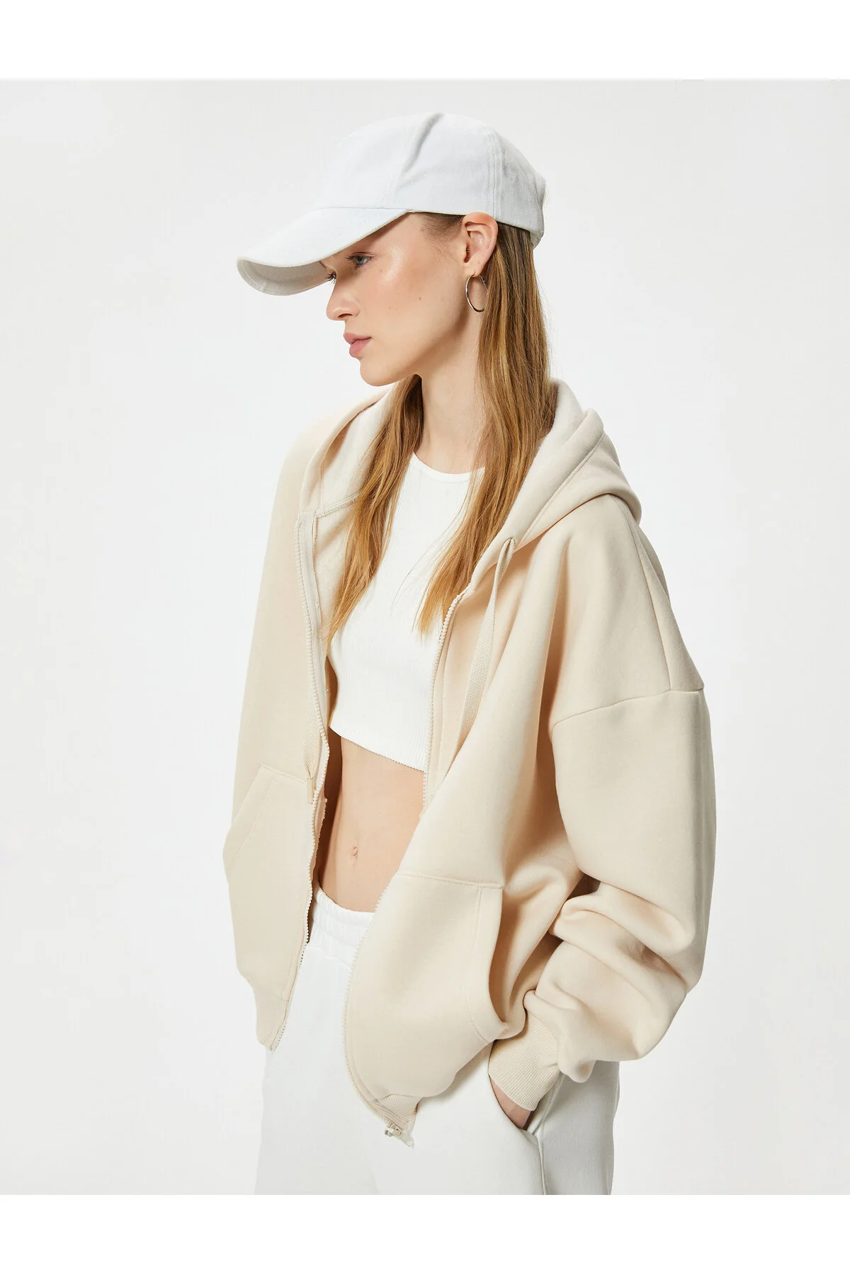 Koton Kapüşonlu Fermuarlı Oversize Sweatshirt Kanguru Cepli Bayan Sweatshirt Fiyatı