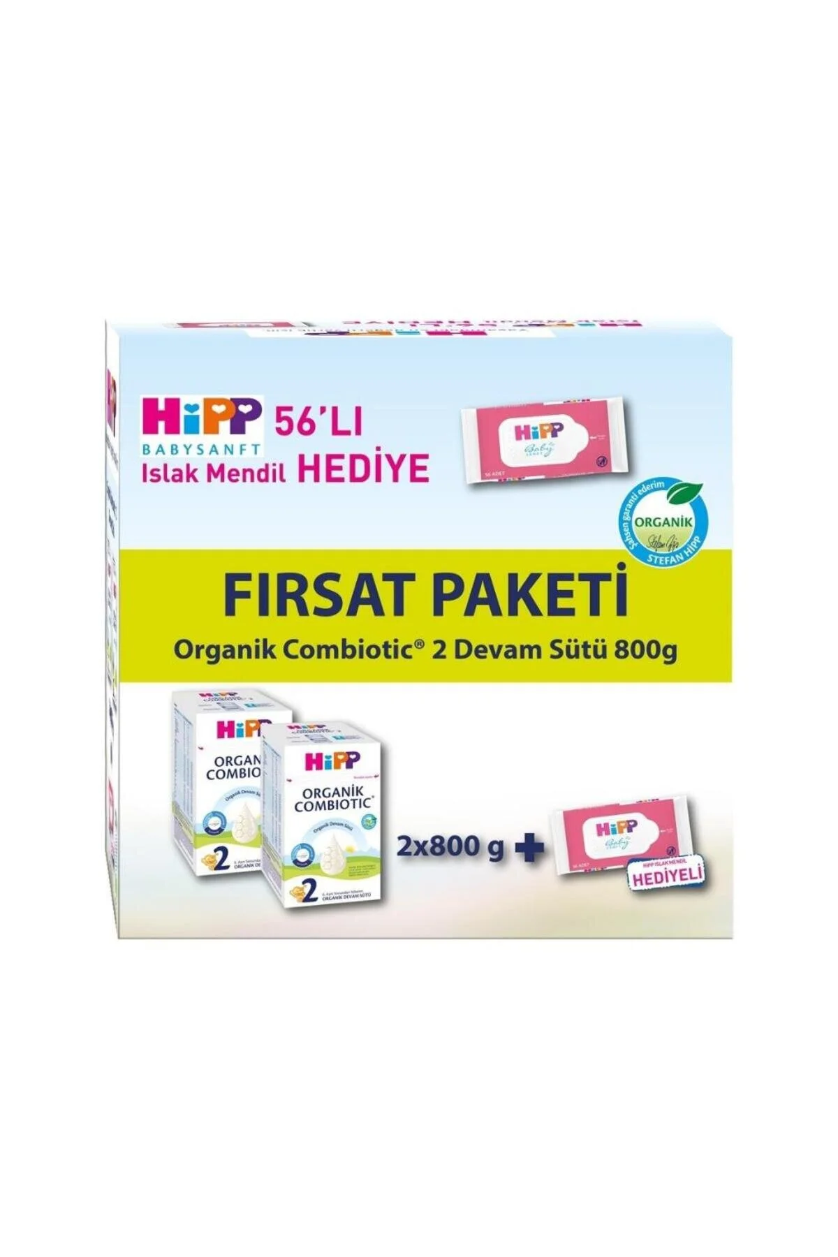 Hipp 2 Organik Bebek Sütü Combiotic 800 gr x 2 Adet Avantaj Paketi (Islak Mendil Hediyeli) Bebek Mamaları Fiyatı